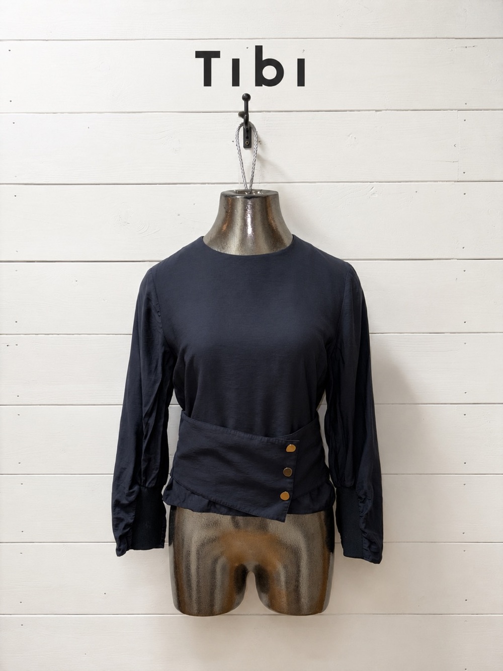 TIBI Black Long Sleeve Wrap Waist Blouse Size 6